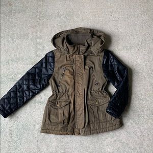 Zara Girls Parka with quilted leather trim.